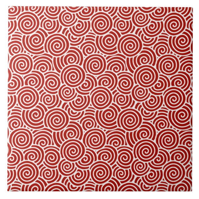 Japanese swirl pattern - deep red and white tile (Front)