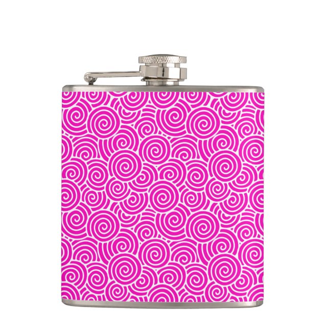 Japanese swirl pattern - fuchsia pink and white flask (Front)