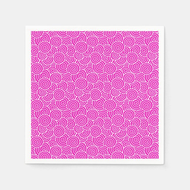 Japanese swirl pattern - fuchsia pink and white paper napkins (Front)