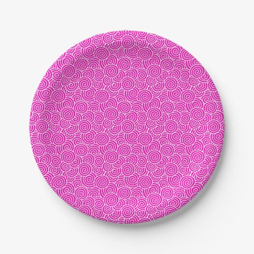 Japanese swirl pattern _ fuchsia pink and white paper plates