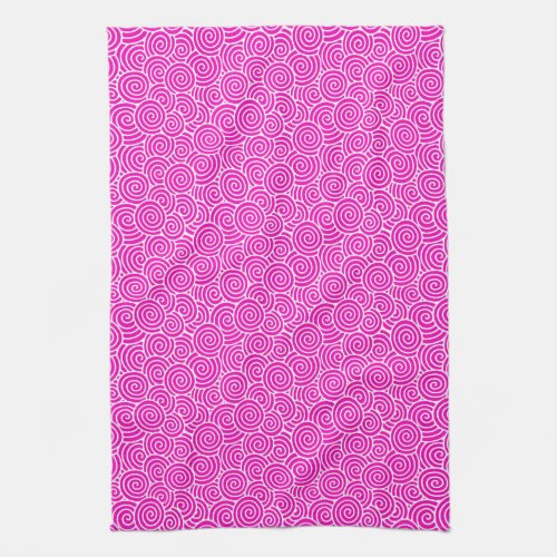 Japanese swirl pattern _ fuchsia pink and white towel