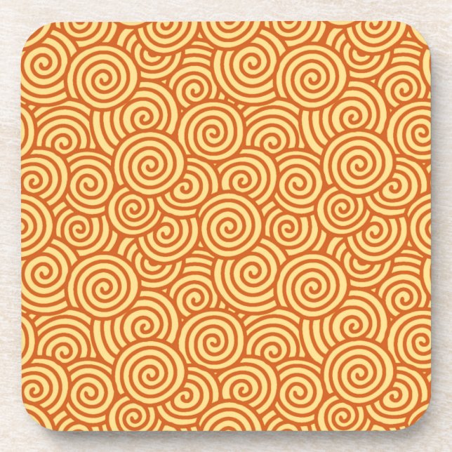 Japanese swirl pattern - mandarin & light orange drink coaster (Front)