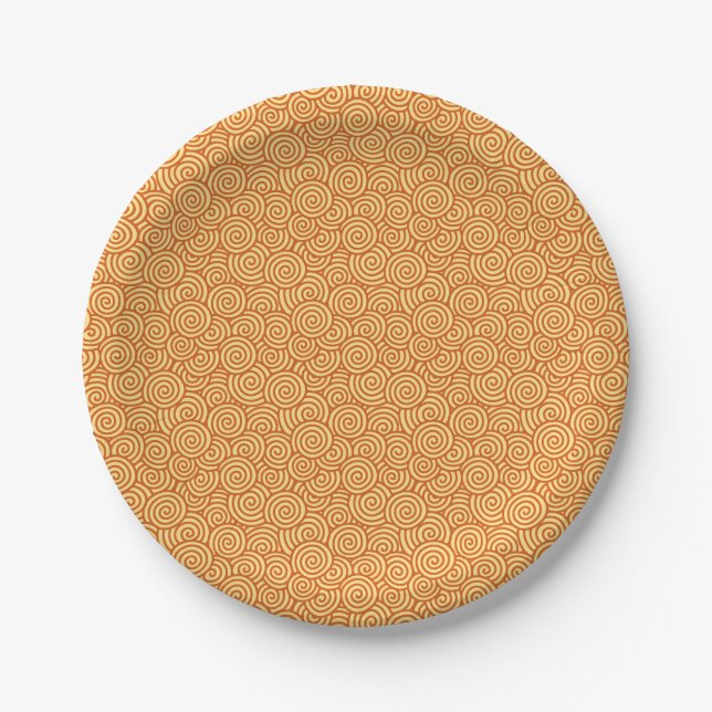 Japanese swirl pattern - mandarin & light orange paper plates (Front)