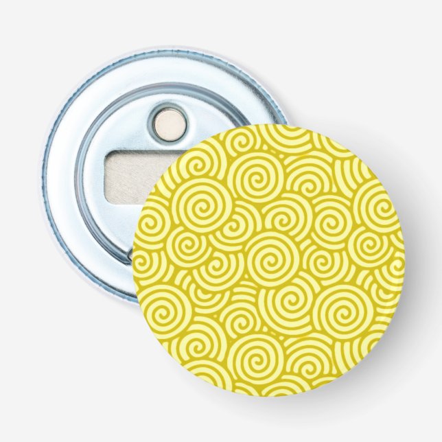 Japanese swirl pattern - mustard and light yellow bottle opener (Front)