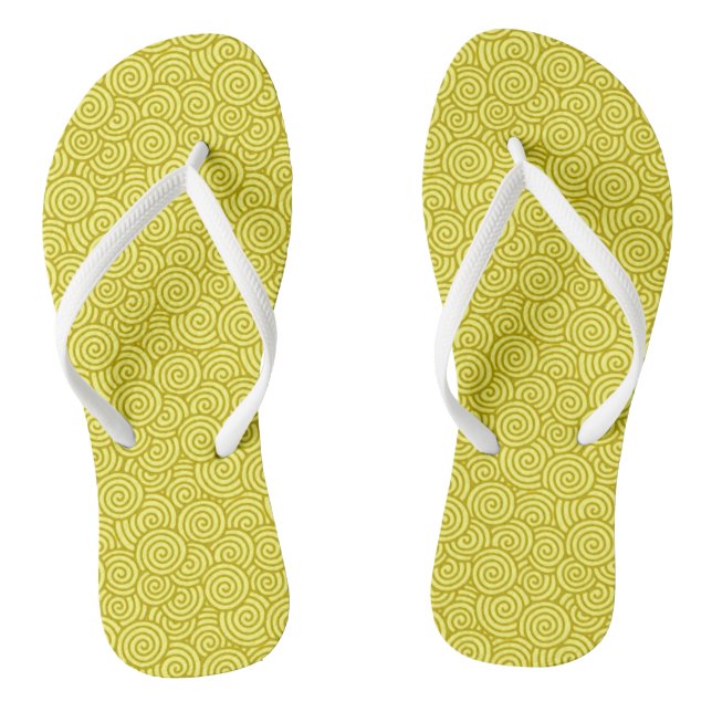 Japanese swirl pattern - mustard and light yellow flip flops (Footbed)