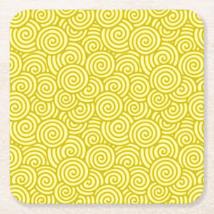 Japanese swirl pattern - mustard and light yellow square paper coaster
