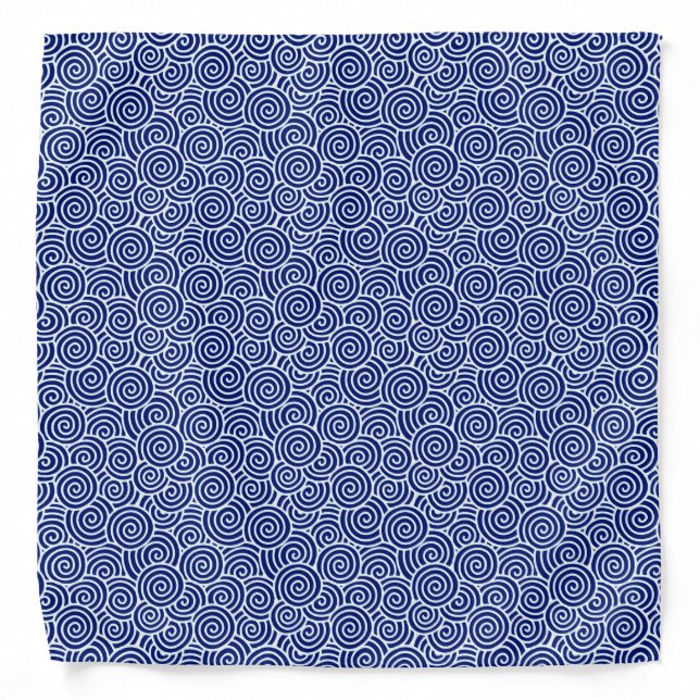 Japanese swirl pattern - navy blue and white bandana (Front)