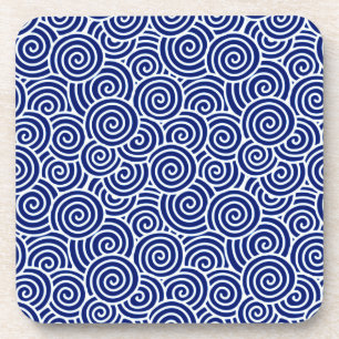 Japanese swirl pattern - navy blue and white beverage coaster