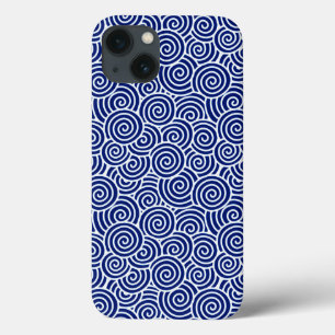 Japanese swirl pattern - navy blue and white iPhone 13 case
