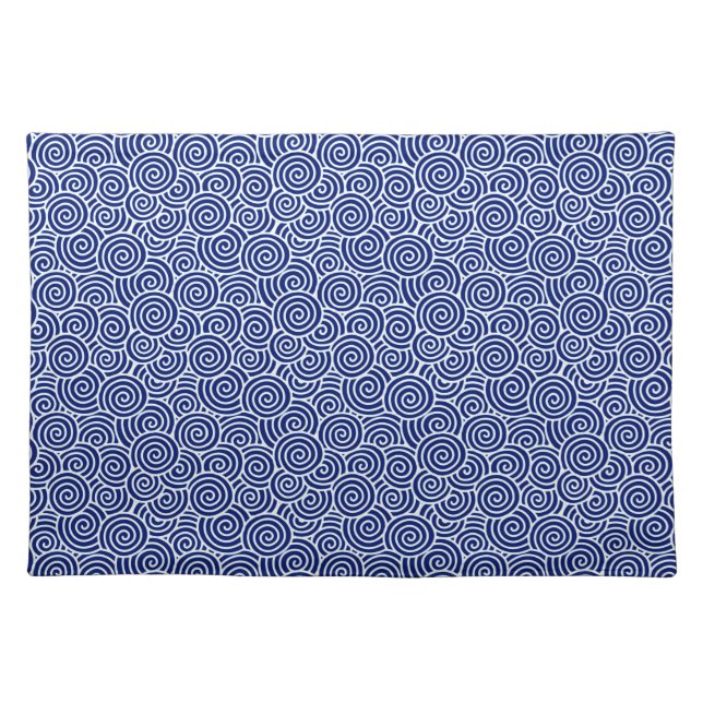 Japanese swirl pattern - navy blue and white cloth placemat (Front)