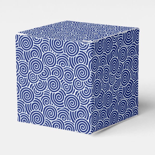 Japanese swirl pattern - navy blue and white favor boxes (Front Side)