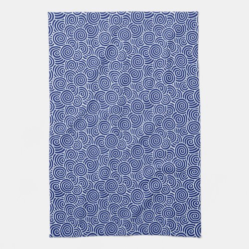 Japanese swirl pattern _ navy blue and white kitchen towel