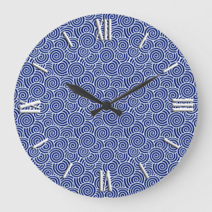 Japanese swirl pattern - navy blue and white large clock