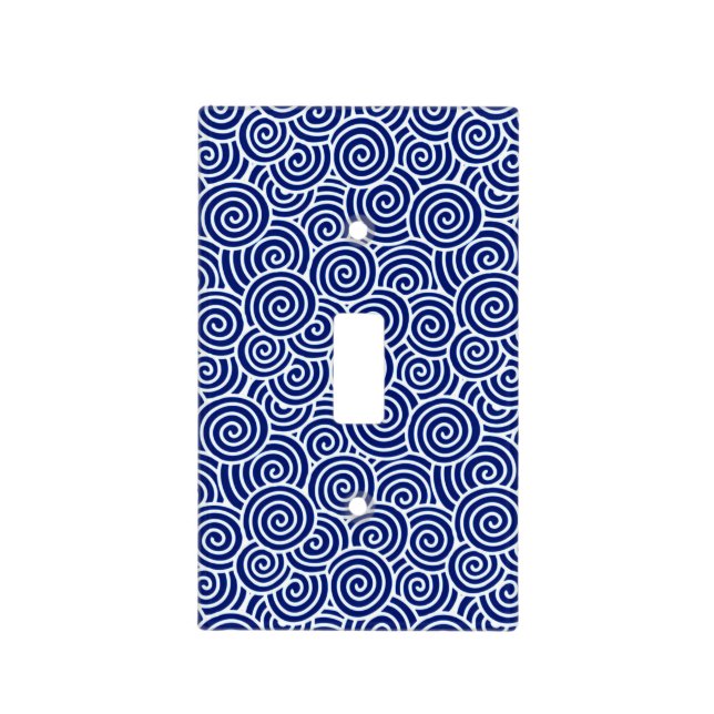Japanese swirl pattern - navy blue and white light switch cover (Front)
