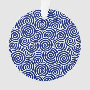 Japanese swirl pattern - navy blue and white ornament