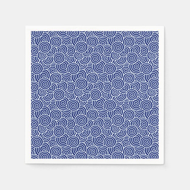 Japanese swirl pattern - navy blue and white paper napkins (Front)
