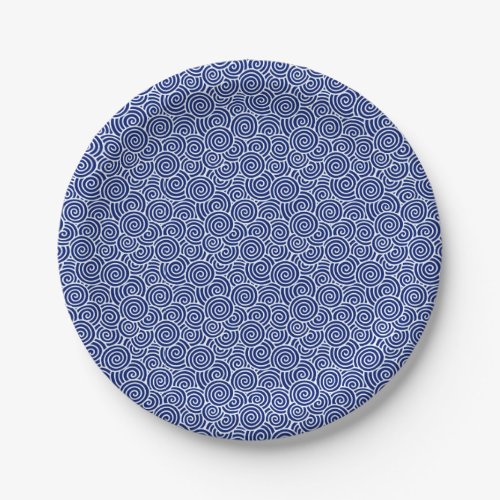 Japanese swirl pattern _ navy blue and white paper plates