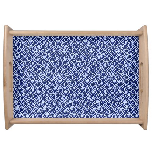 Japanese swirl pattern _ navy blue and white serving tray