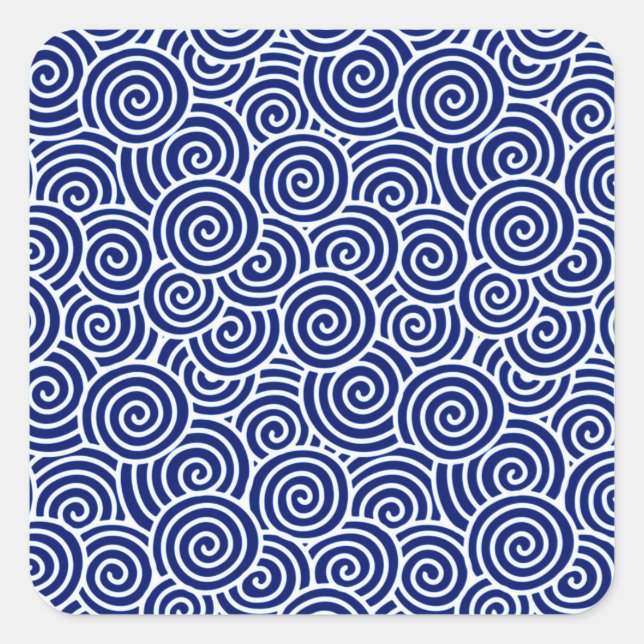 Japanese swirl pattern - navy blue and white square sticker (Front)