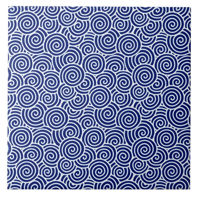 Japanese swirl pattern - navy blue and white tile (Front)