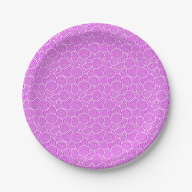 Japanese swirl pattern - orchid and white paper plates (Front)
