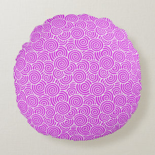 Japanese swirl pattern - orchid and white round pillow