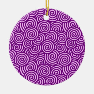 Japanese swirl pattern - orchid pink and purple ceramic ornament