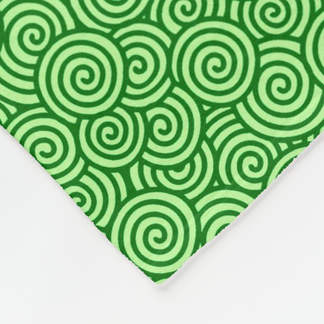 Japanese swirl pattern - pine and lime green fleece blanket (Corner)