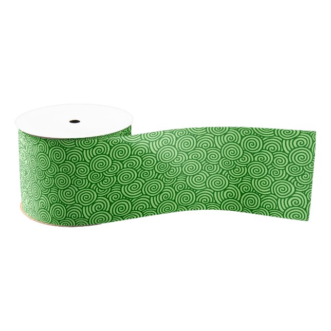 Japanese swirl pattern - pine and lime green grosgrain ribbon (Spool)