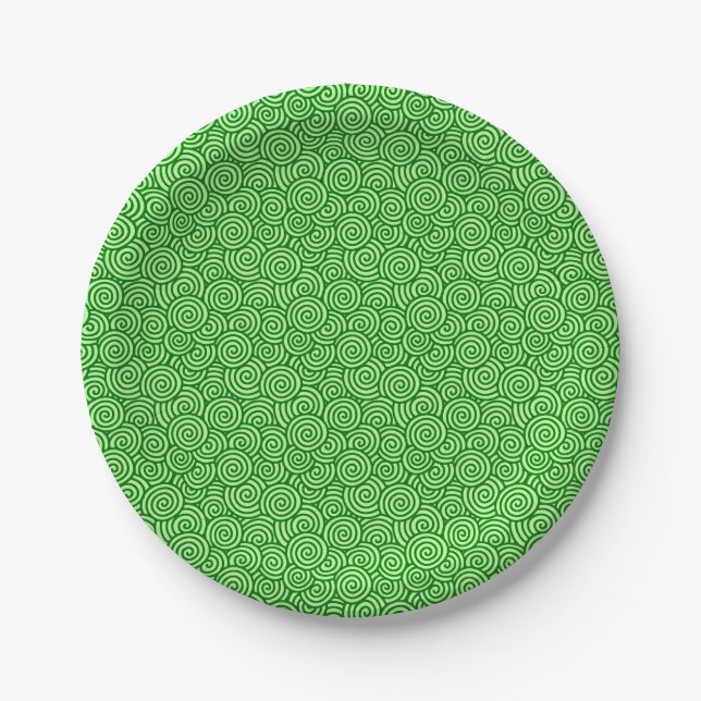 Japanese swirl pattern - pine and lime green paper plates (Front)