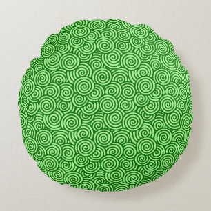 Japanese swirl pattern - pine and lime green round pillow