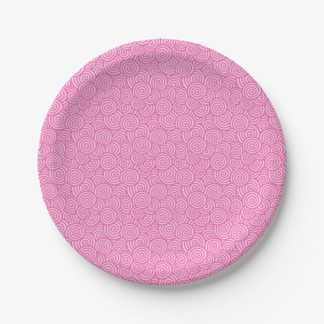 Japanese swirl pattern - soft peppermint pink paper plates (Front)
