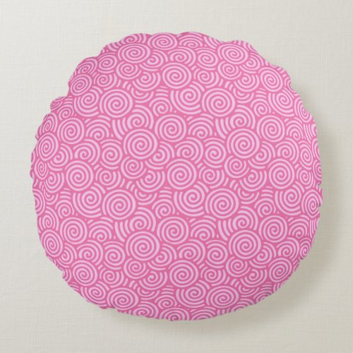 Japanese swirl pattern _ soft peppermint pink round pillow