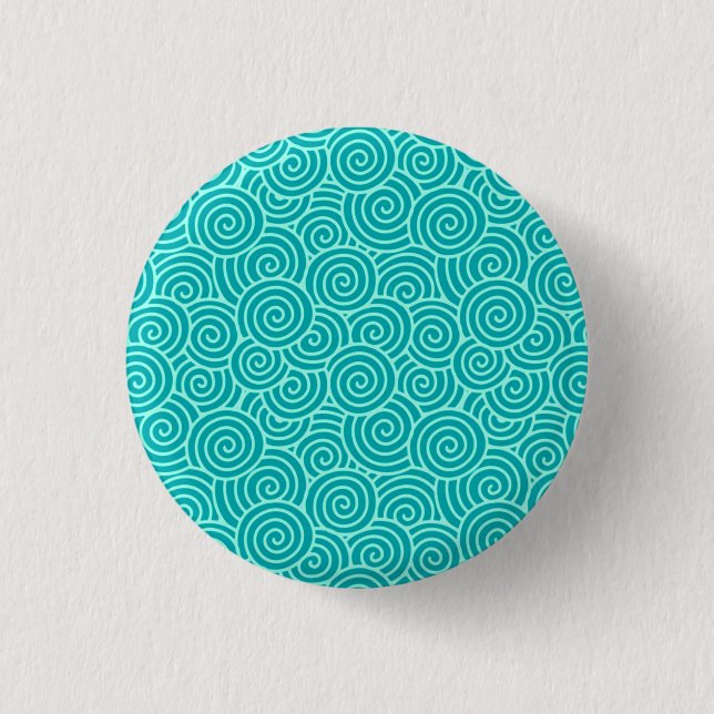 Japanese swirl pattern - turquoise and aqua button (Front)