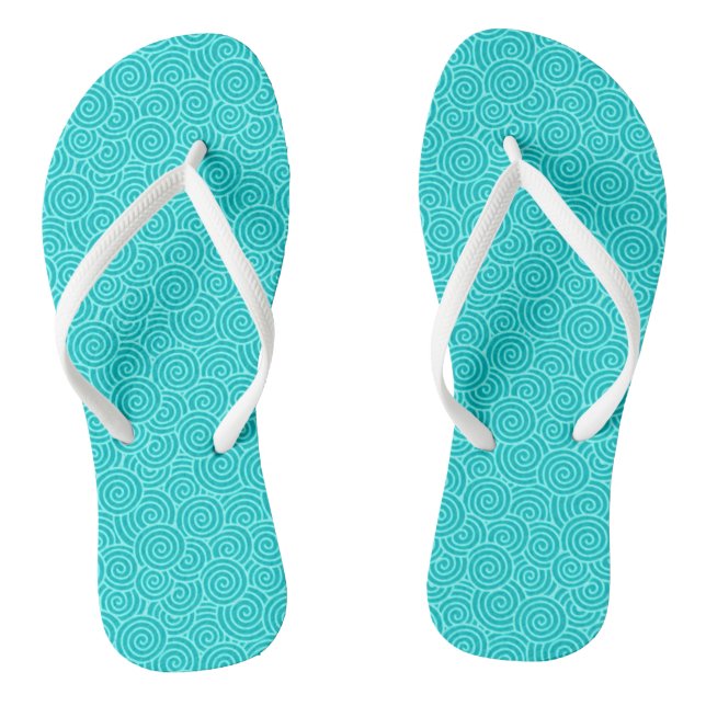 Japanese swirl pattern - turquoise and aqua flip flops (Footbed)