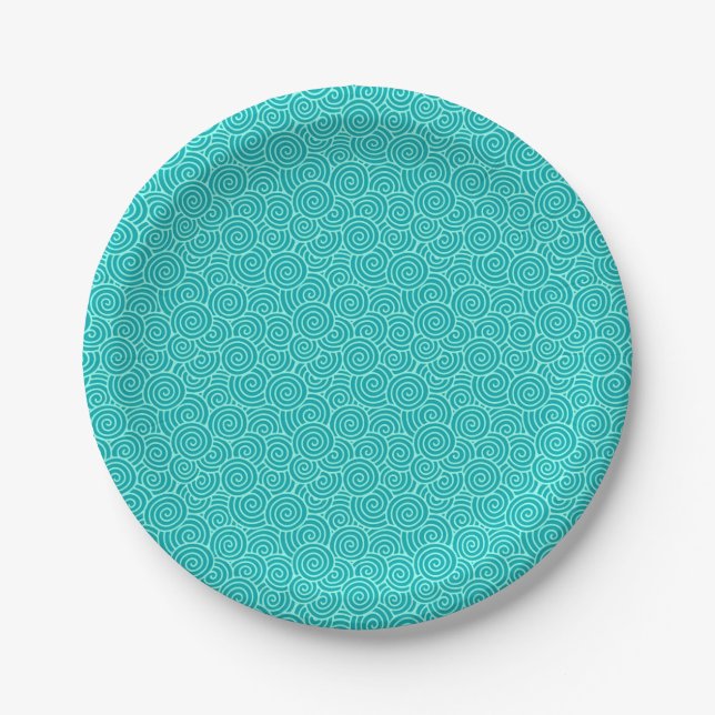 Japanese swirl pattern - turquoise and aqua paper plates (Front)