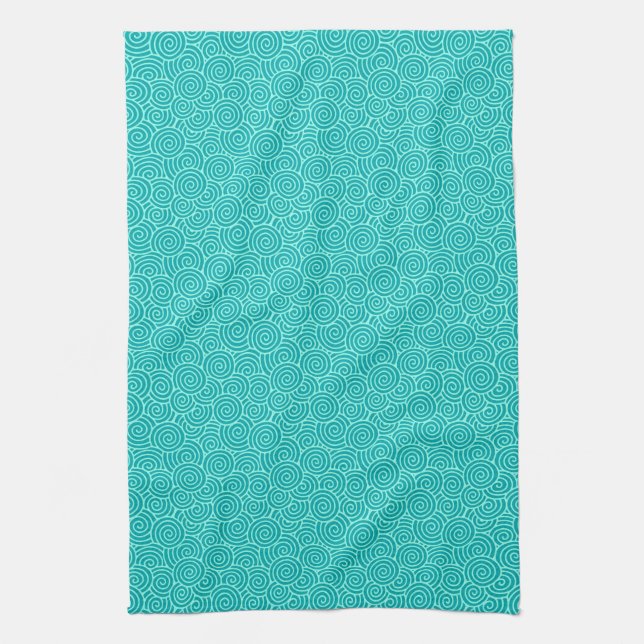 Japanese swirl pattern - turquoise and aqua towel (Vertical)
