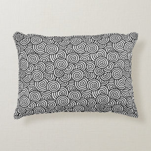 Japanese swirl pattern - white and black accent pillow