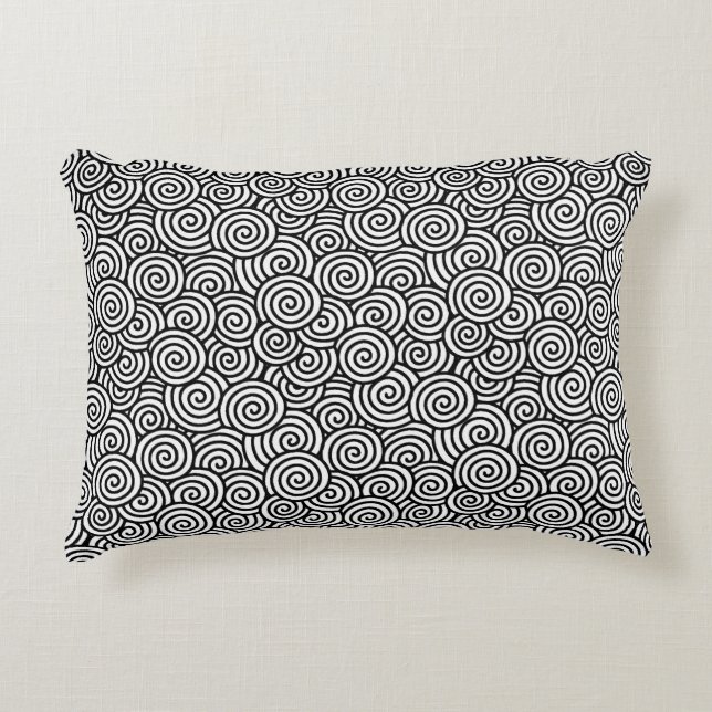 Japanese swirl pattern - white and black accent pillow (Front)