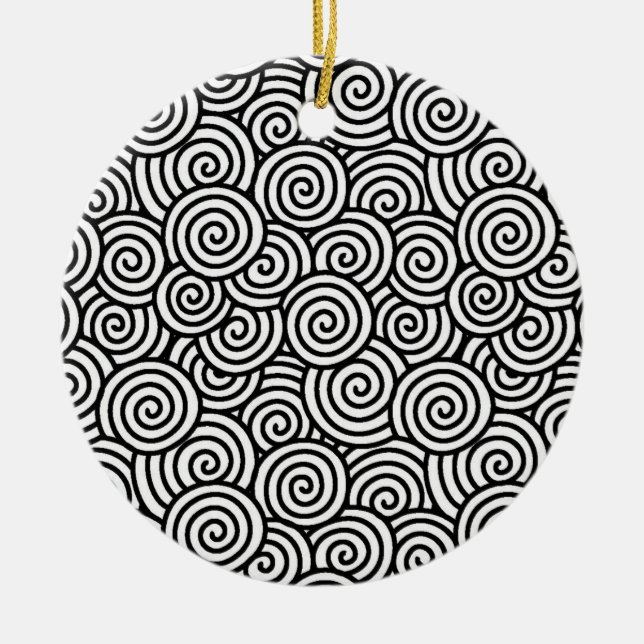 Japanese swirl pattern - white and black ceramic ornament (Front)