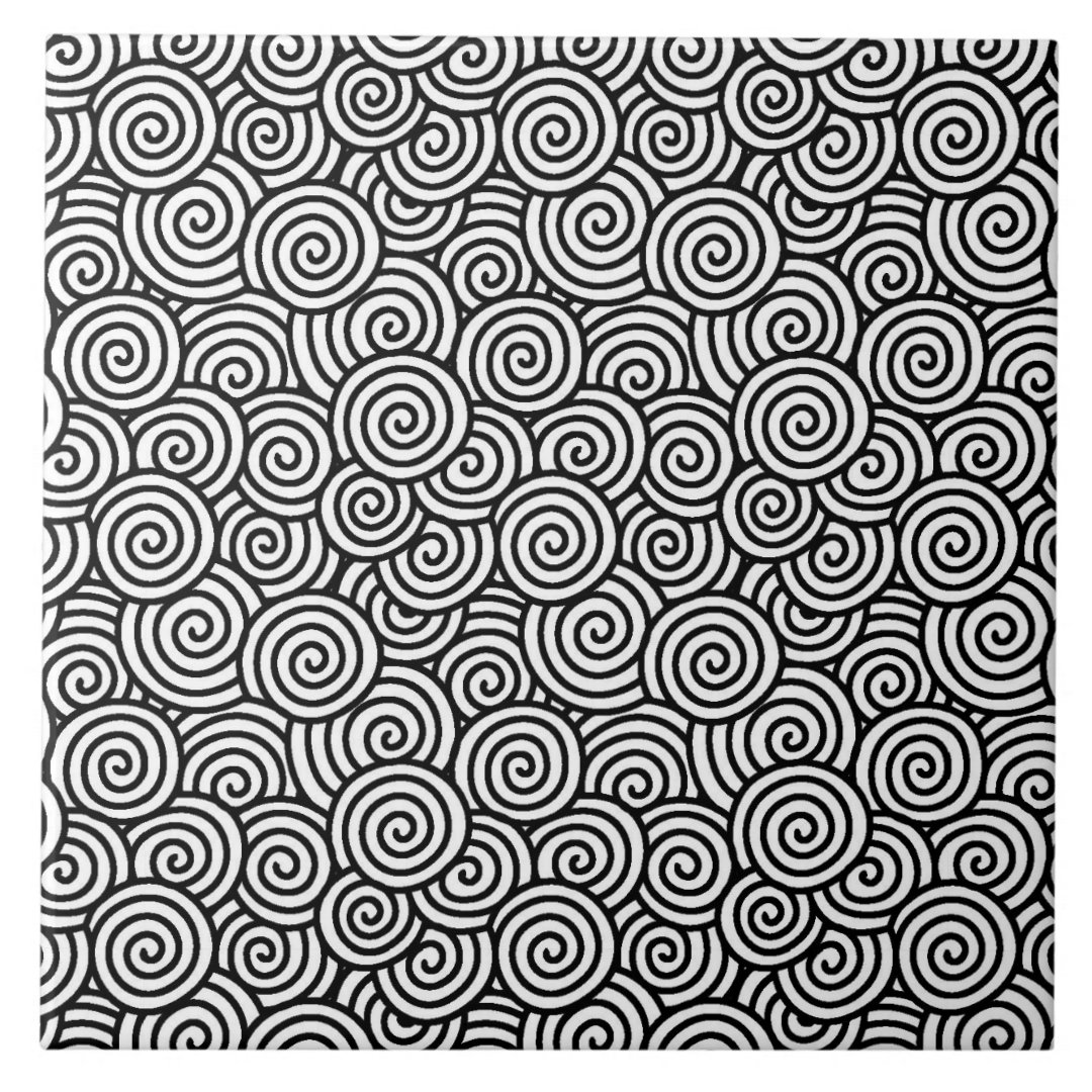 Japanese swirl pattern white and black ceramic tile Zazzle