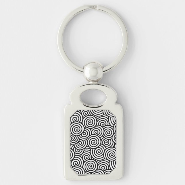 Japanese swirl pattern - white and black keychain (Front)
