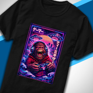 Japanese Synthwave Sci Fi UFO Bigfoot Cool Gamer T-Shirt