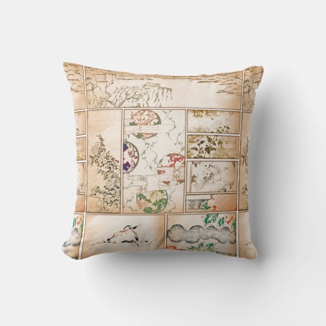Japanese Tapestry Asian Collage tsuzure nishiki Throw Pillow (Front)
