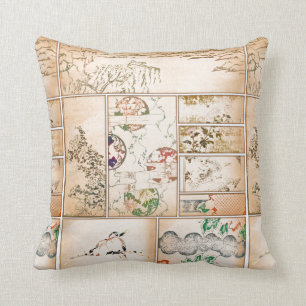 Japanese Tapestry Asian Collage tsuzure nishiki Throw Pillow