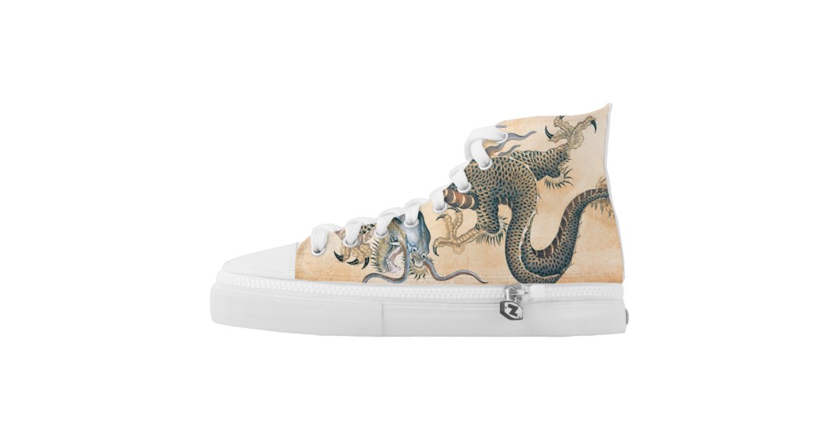 Embroidery Japanese Dragon Print Women's High Top Shoes