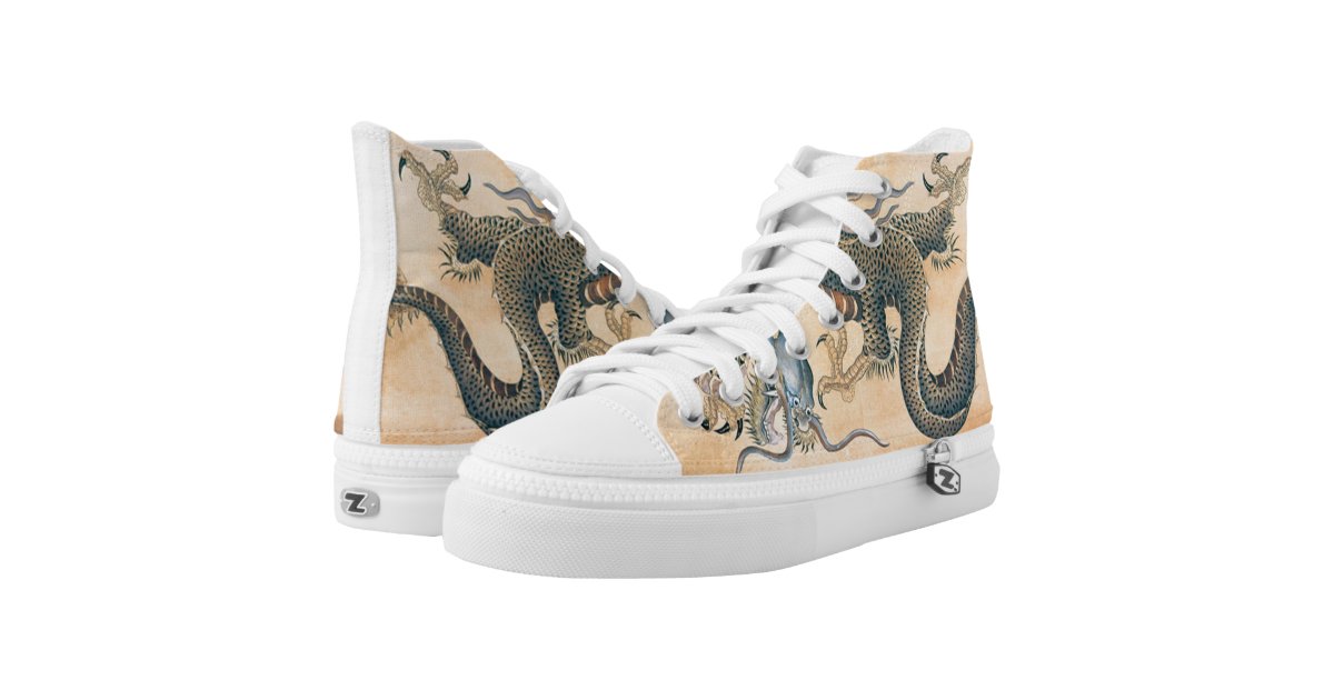 Janpanese Floral Dragon Print Men's Sneakers