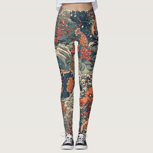 Japanese Tattoo Art Sea Monsters Leggings