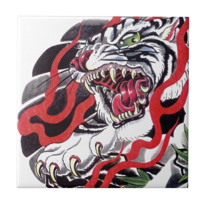 Japanese Tattoo Design White Tiger Ceramic Tile Zazzle Com