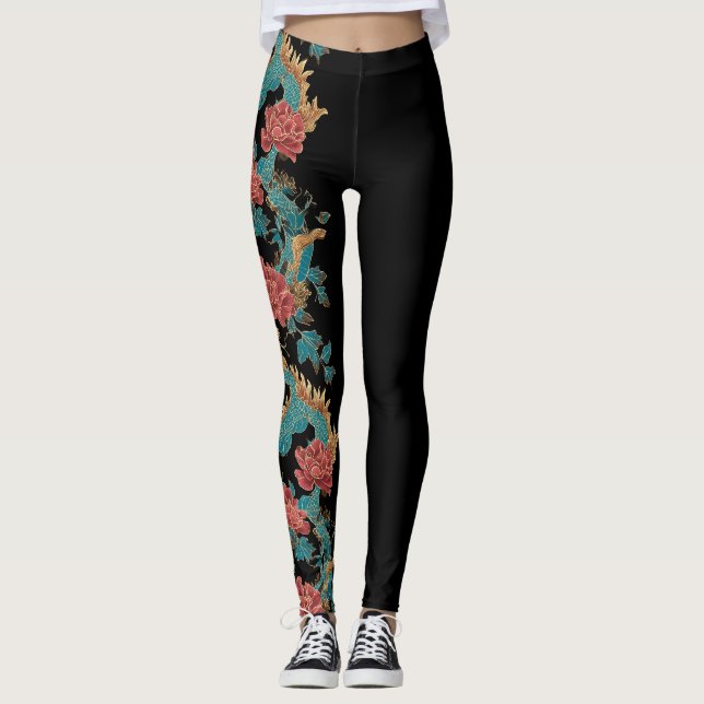 Japanese Tattoo Style Dragon Leggings (Front)